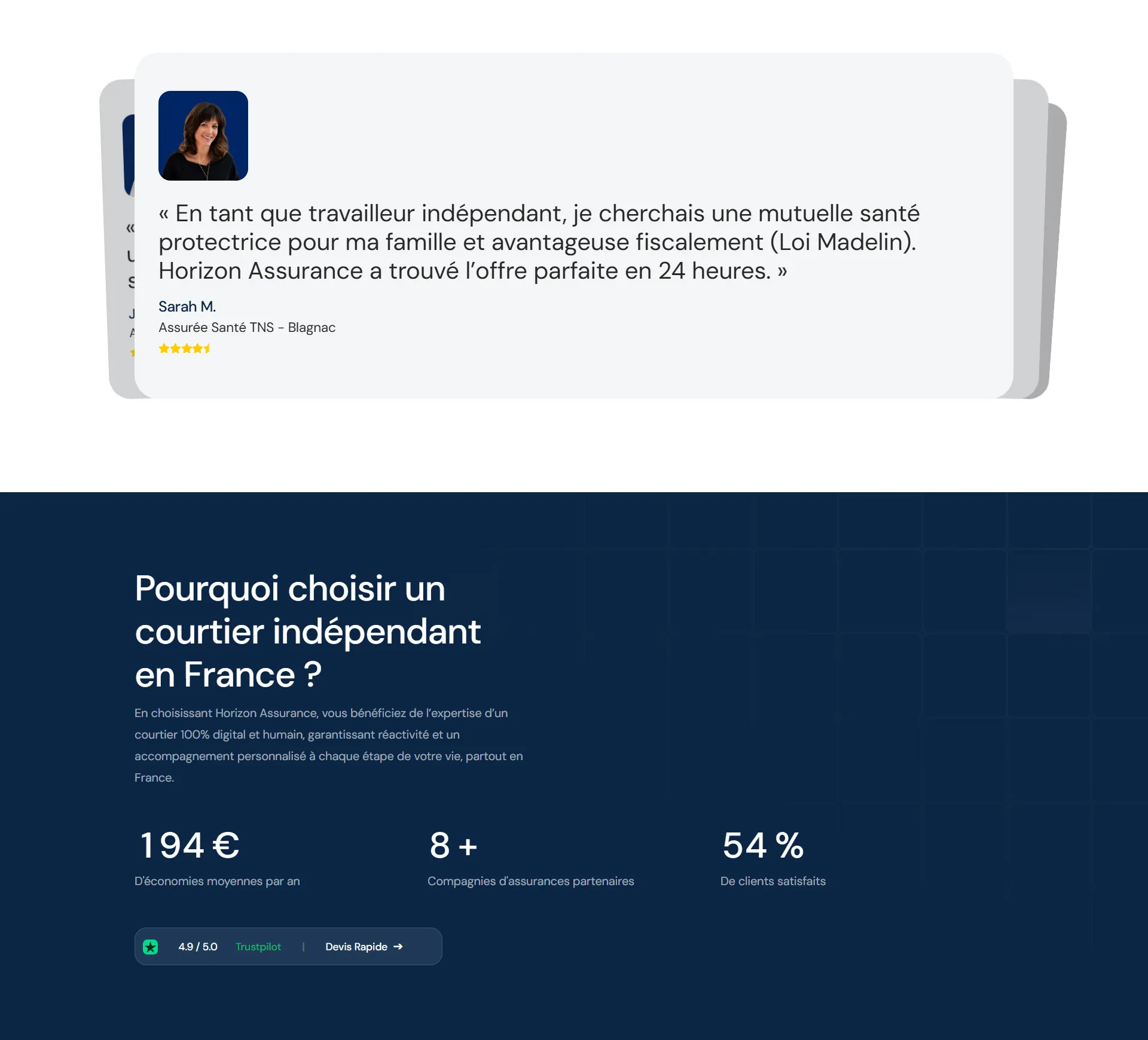 Témoignage de Sarah M., Assurée Santé TNS – Blagnac: « En tant que travailleur indépendant, je cherchais une mutuelle santé protectrice... Horizon Assurance a trouvé l’offre parfaite en 24 heures. » — 4 étoiles et plus de détails sur la fiche témoignage.
